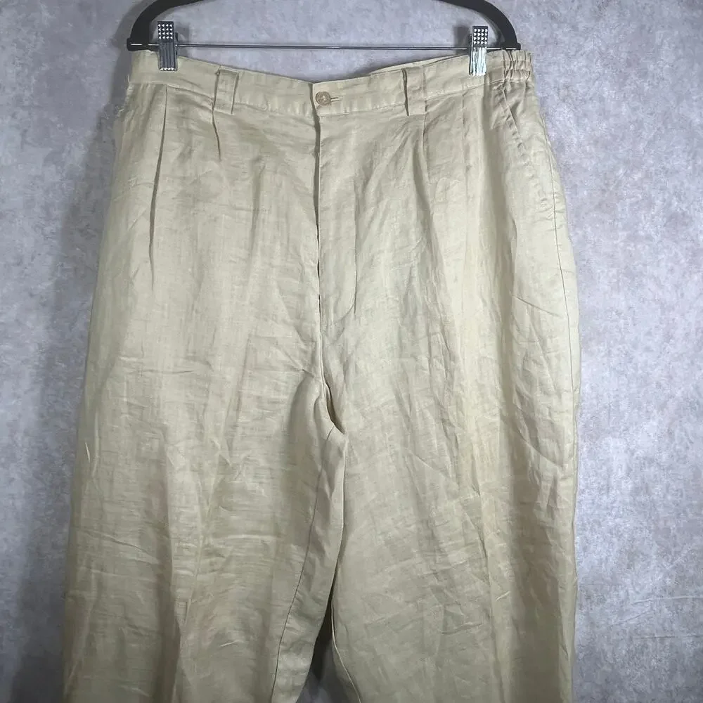 Godbody Linen Pants Mens Size XL Tan Straight Leg Pleated Front‎ Vacation Resort